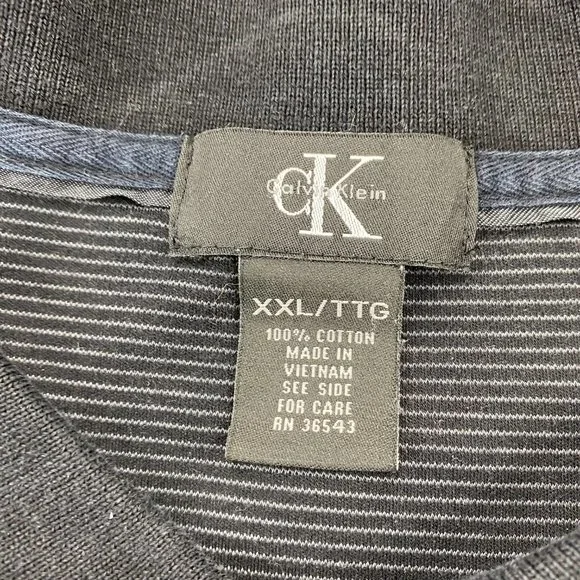 CK Calvin Klein Polo Shirt Men XXL Black Gray Striped Spell Out Chest Logo Golf - Picture 5 of 10